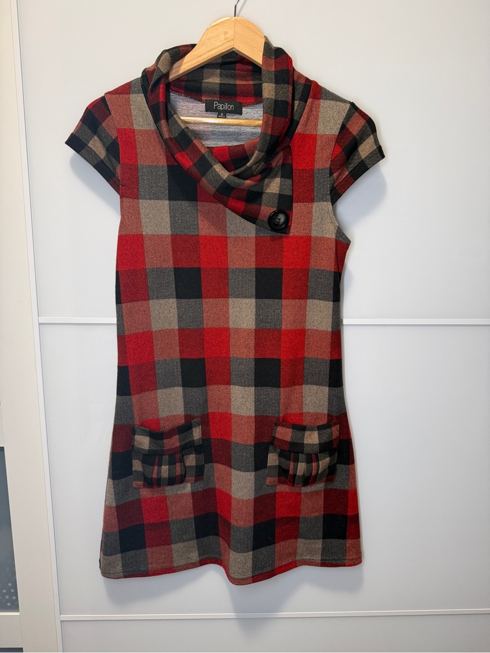 Papillon Plaid Cowl Neck Pocket Dress